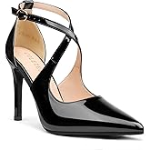 COLETER Womens 4" Pointed Toe D'Orsay Pumps Stilettos High Heel Crossed Ankle Strap Dress Shoes