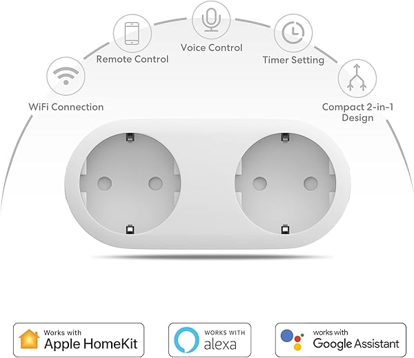 Enchufe Inteligente con 2 Tomas 2 en 1 Enchufe Compatible con Apple HomeKit Alexa Google Assistant y SmartThings Control Remoto Temporizador Smart Plug meross Paquete de 2