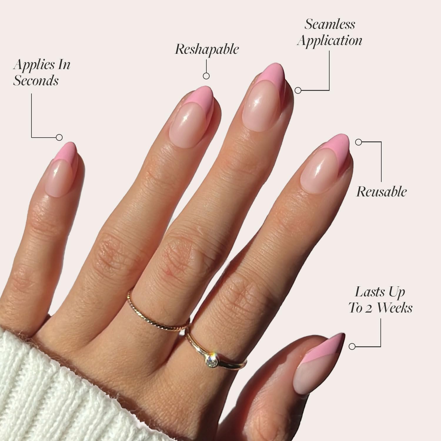 Glamnetic Press On Nails - Pink Macaron | Semi-Transparent Pastel Light Pink French Tip Short Almond False Nails, Reusable Stick On Fake Nails with Glue | Salon Quality | 15 Sizes - 30 Nail Kit - Image 3