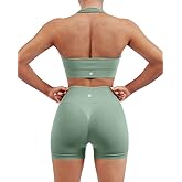 SUUKSESS Women Seamless Ribbed Workout Set Backless Sports Bra Booty Biker Short
