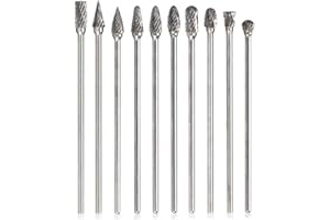 Mesee 10 Pieces Tungsten Carbide Rotary Burrs, Long Reach Double Cut Long Rotating Burr Set with 3mm Shank Files Rasp Twist D