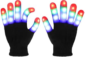 JoFAN Light Up Gloves LED Gloves Rave Cool Toys Gifts for Kids Teens Boys Girls Christmas Stocking Stuffers Party Favors (Ages 4-9, Black)