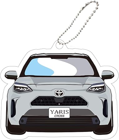 Amazon ヤリスクロス 10系 15系 キーホルダー シルバーメタリック 愛車 デフォルメ イラスト アクリルキーホルダー くるま かわいい ストラップ 納車記念 アクセサリー デザイン03 車 バイク 車 バイク