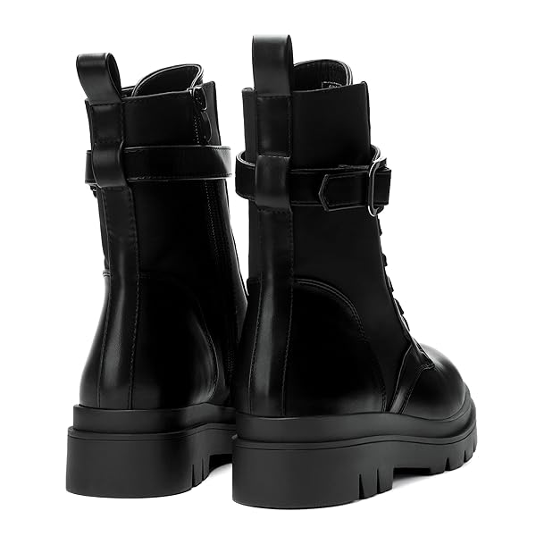 DREAM PAIRS WOMEN’S SDAB2209W-N CHELSEA PLATFORM COMBAT BOOTS LACE UP LUG SOLE BUCKLE ANKLE BOOTIES SHOES, SIZE 7.5, BLACK PU