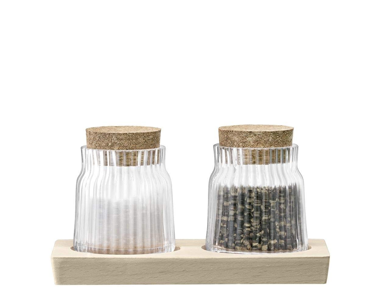 LSA International Gio Line Container Set & Cork Stoppers & Beech Base H8.5cm/L16.5cm Clear
