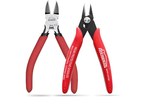 HOUSERAN Wire Cutters Set 5 Inch Micro Flush Cutter Side Cutting Pliers | 2pc 5" diagonal wire snips with standard side cutte