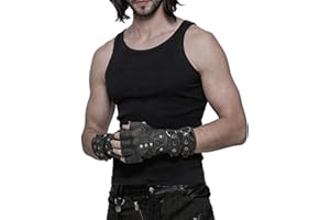 Punk Rave Steampunk Fingerless Gloves for Men Motorcycle Cotton Gloves Grey Coffee Driving Gloves