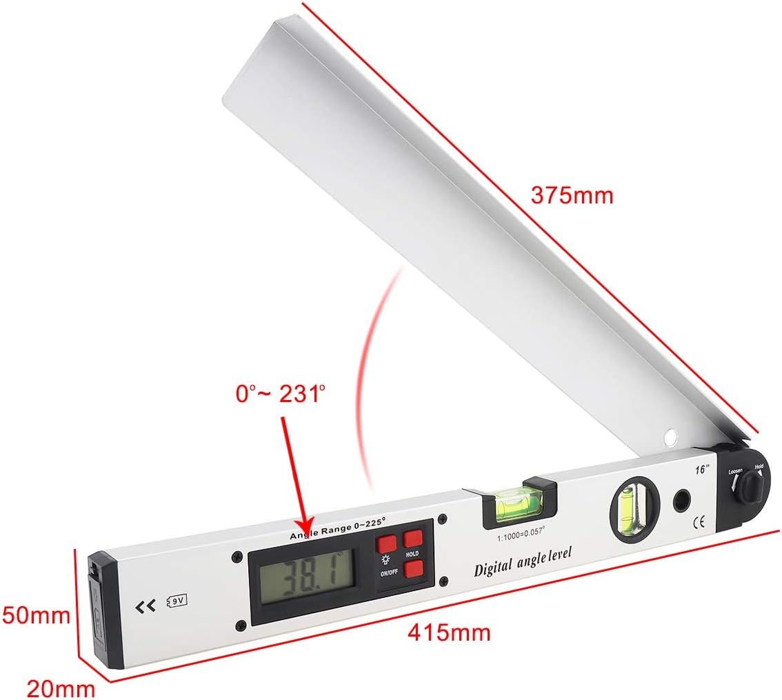 ChgImposs 16Inch/400MM 225 Degree Angle Finder Ruler, Digital Level