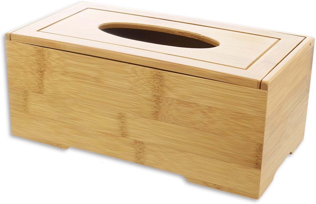 Le Juvo Bamboo Tissue Box Cover - Holds Most Rectangular Tissue Boxes, Modern Look and Finish - Wood Carved Design - 9.45 x 4.92 x 3.74 Inches