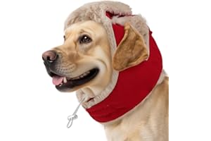 CAREUPET Dog Hats for Large Dogs, Christmas Dog Hat with Ear Holes & Adjustable Chinstrap, Pet Warm Snow Bomber Hat for Cold Weather, Soft Faux Rabbit Fur, Outdoor Beanies Noise Protection
