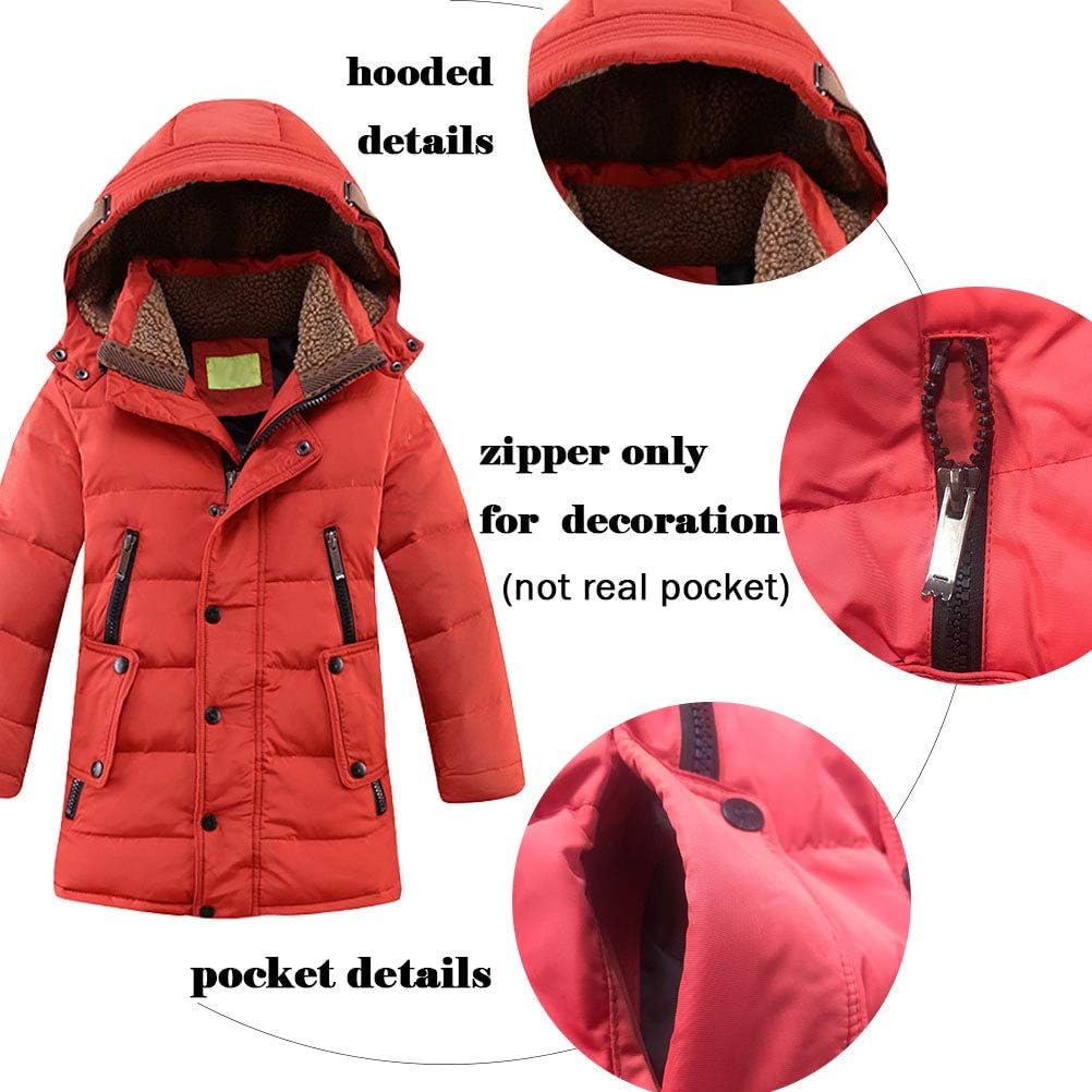 Mallimoda Boys' Hooded Down Coats Winter Warm Jacket Solid Puffer Coat: Clothing
