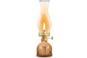 GXFCCYXT Oil Lamps for Indoor Use -11''×3'' Brown Vintage Kerosene Lamp Crimped Top Chimney Beautifully Carved Oil Lamp for Home Tabletop Emergency Lighting Decor Oil Lamp Props
