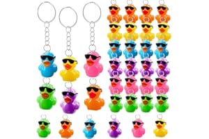 AWEELON 24 Pcs Plastic Duck Keychains Duck Party Favors Cute 3D Duck Resin Duck Chains with Sunglasses Charms Pendant Accessories for Birthday Party Supplies Baby Shower(mix color