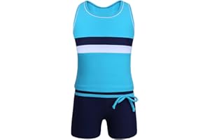 easyforever Girls Kids Tankini Sleeveless Swim Tops with Bottoms Set Gym Workout Swimsuit Swimwear