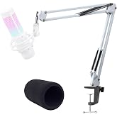 White Mic Arm Compatible with HyperX QuadCast S - Premium QuadCast S Microphone Boom Arm for Gaming, Streaming by YOUSHARES - White