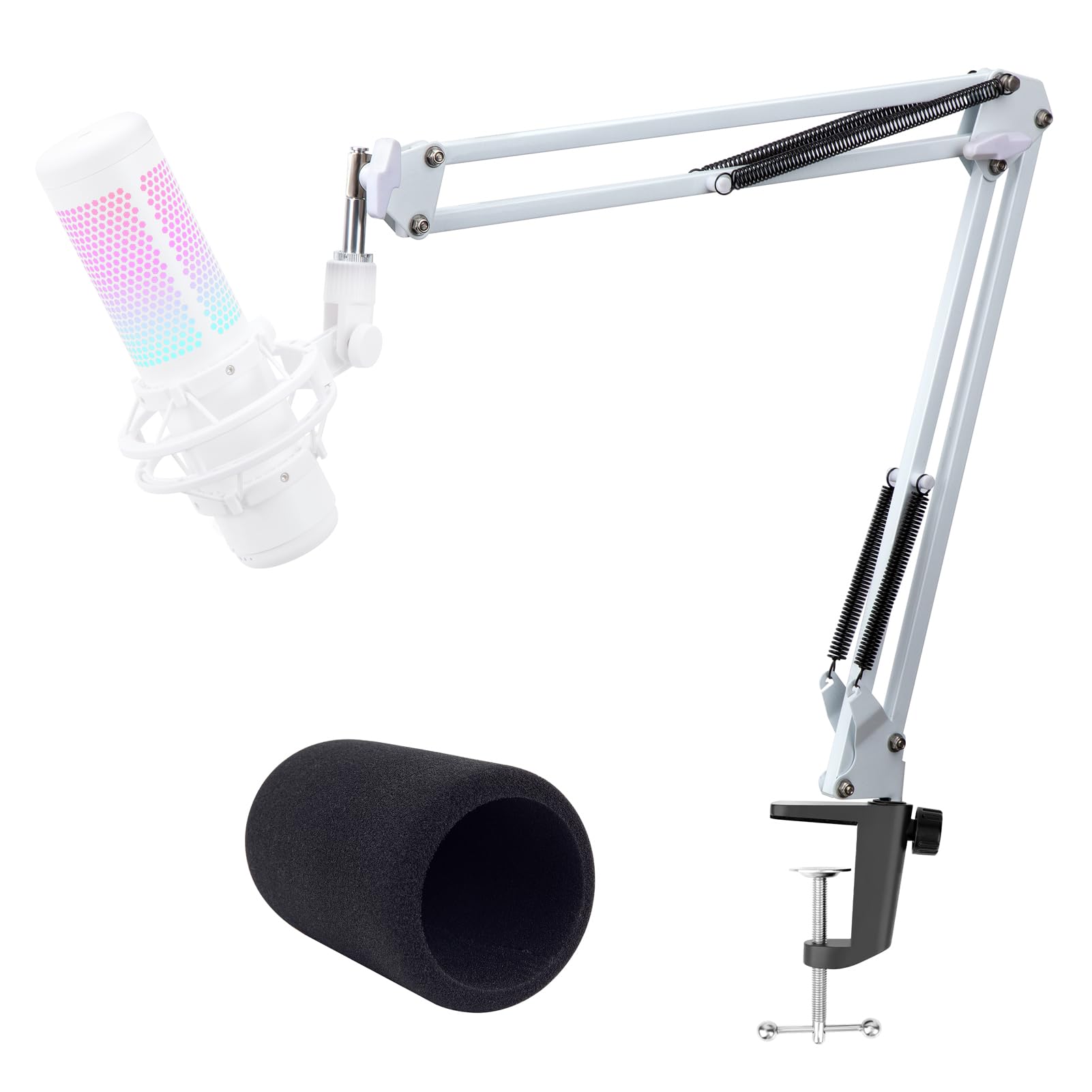 White Mic Arm Compatible with HyperX QuadCast S - Premium QuadCast S Microphone Boom Arm for Gaming, Streaming by YOUSHARES
