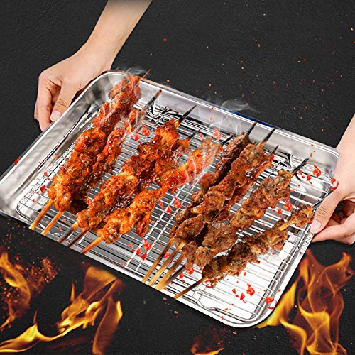 Coobbar Thickened Baking Sheet with Cooking Rack Set, Compact Stainless Steel Baking Pan and Cooling Rack, Heavy Duty Quality & Mirror Finish & Easy Clean & Dishwasher Safe (2 sets, 4 pieces) - Thumbnail 4