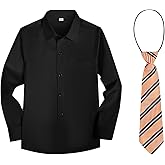 Boys Black Dress Shirt with Pocket Long Sleeve Button Down Kid Uniform Shirt with Tie Size 16