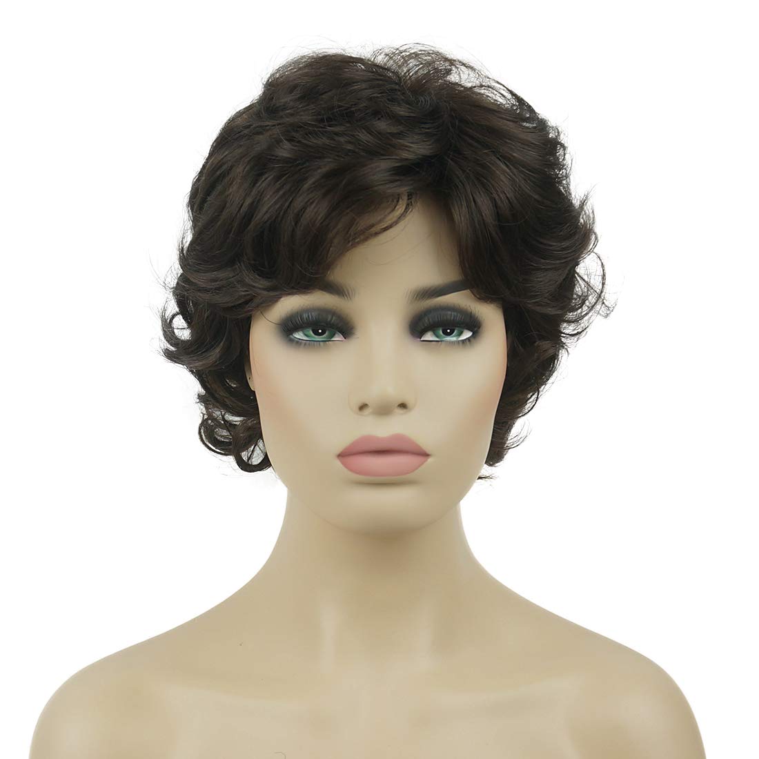 Photo 1 of Lydell Women's Short Wavy Curly Wig Synthetic Hair Full Wig 6 inches (Chestnut Brown)