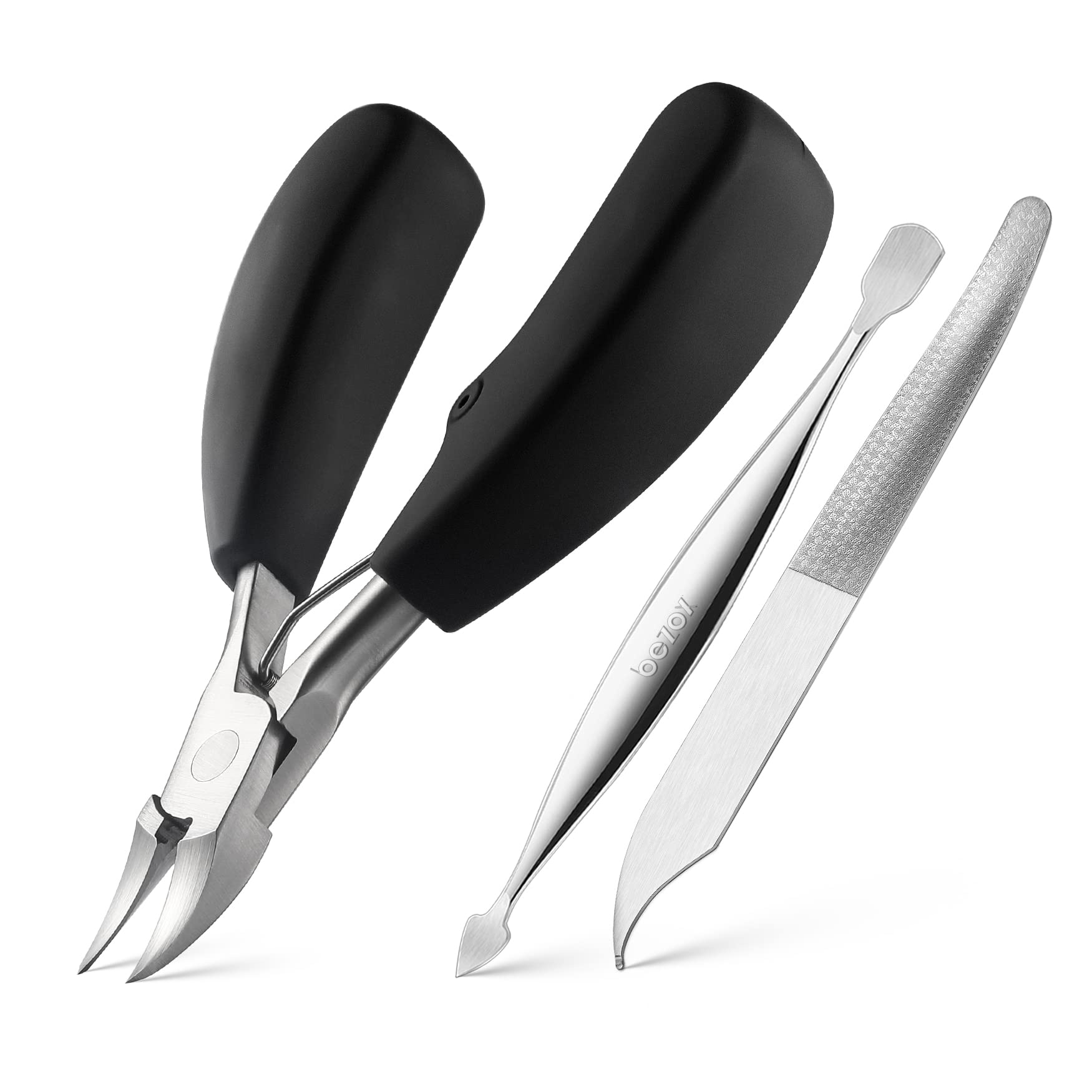 BEZOX Toe Nail Clippers for Thick and Ingrown Nails,Nail Clippers kit with Cuticle Pusher and Nail File, Stainless Steel Scissor, for Paronychia, Pedicure and Manicure Tools for Podiatrists or Home — image 1
