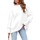 Basicspace Womens Oversized Sweater Casual Cute Sweater Winter Warm Chunky Crewneck Batwing Sleeve Knit Pullover Outerwear(Large,A White)