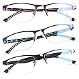 FONHCOO Reading Glasses for Women Men, Blue Light Blocking Reading Glasses Metal Half Frame Computer Readers Anti UV/Glare