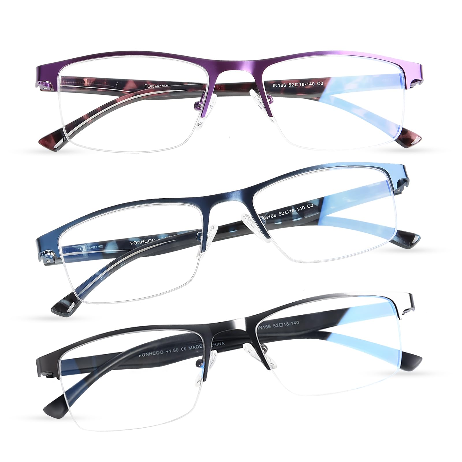 Photo 1 of FONHCOO Reading Glasses for Women Men, Blue Light Blocking Reading Glasses Metal Half Frame Computer Readers Anti UV/Glare/Eyestrain (Purple Blue Grey 3.5)