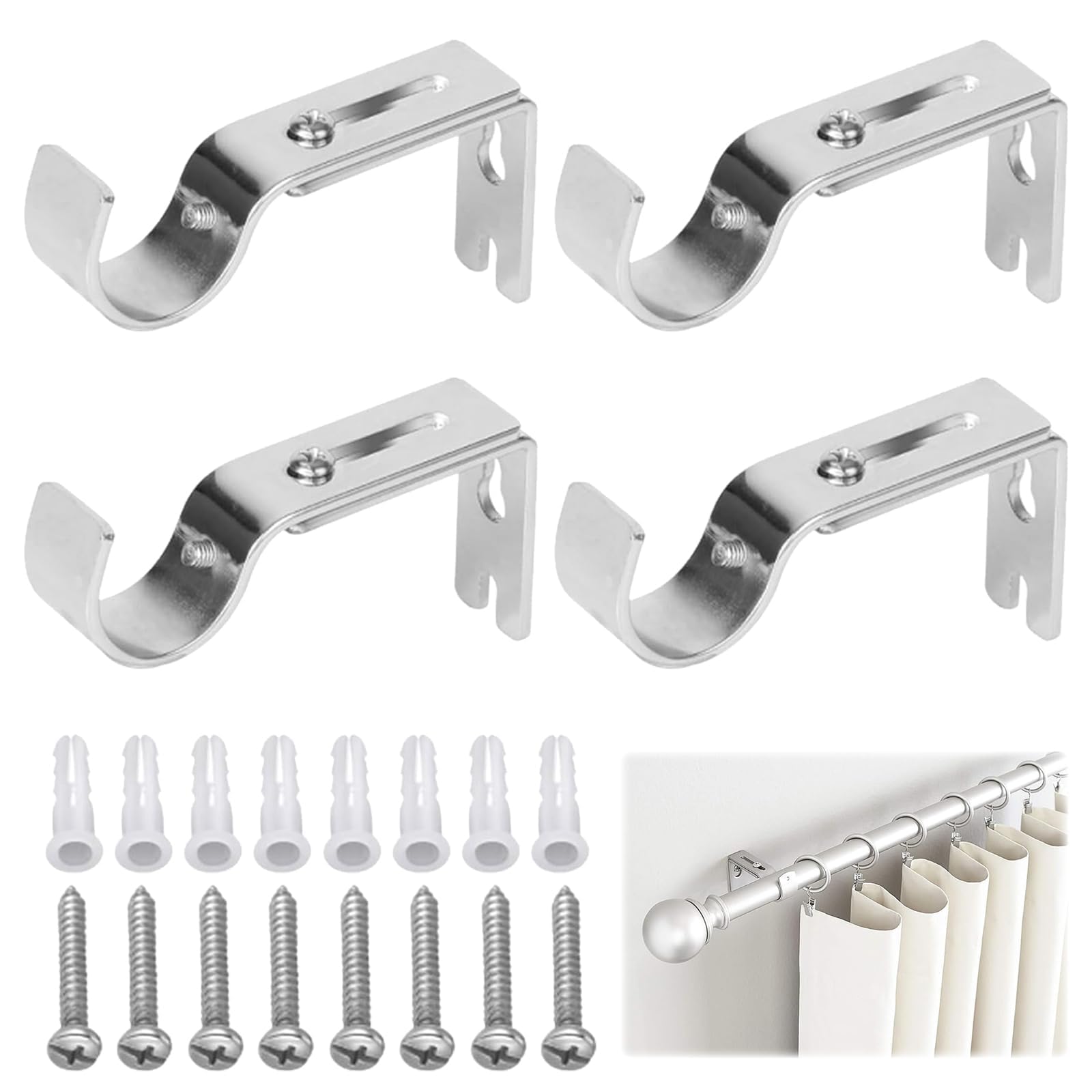 4 PCS Heavy Duty Curtain Brackets for Home, Bedroom, Office & Wall Poles