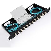 LC-OM3 12 Duplex 24 Port Fiber Enclosure Rack Mount Fiber Box MultiMode LC-UPC Kit 1 RU Fits 19" Racks Cabinet (Include 2Pcs Splice Trays 48 Strand OM3 Pigtail 1M Cables Spool+LGX Loaded Patch Panel