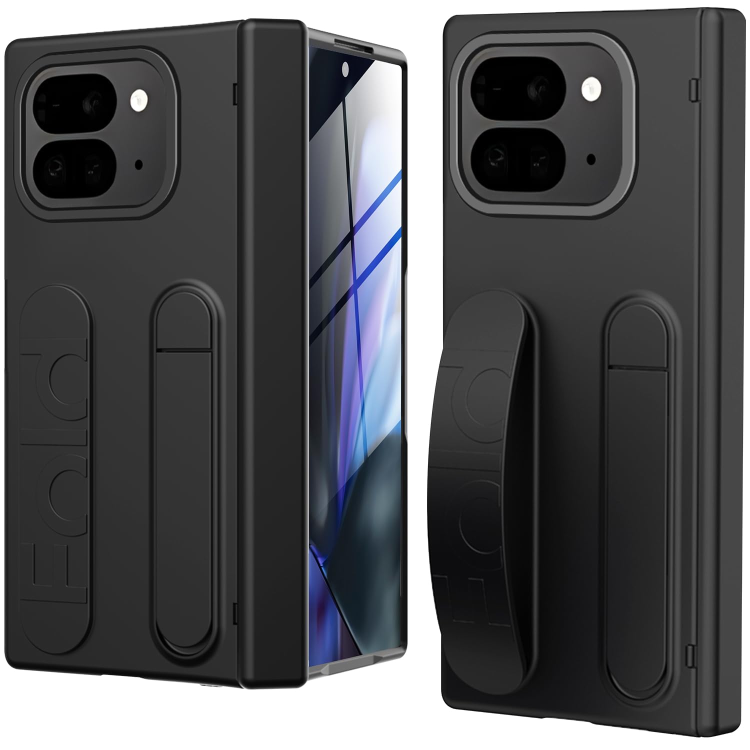 Miimall for Google Pixel 9 Pro Fold Case, [Hinge Protection] [Detachable Kickstand] [Finger Hand Strap] [Built-in Screen Protector], Slim Shockproof Heavy Duty Full Cover for Pixel 9 Pro Fold-Black