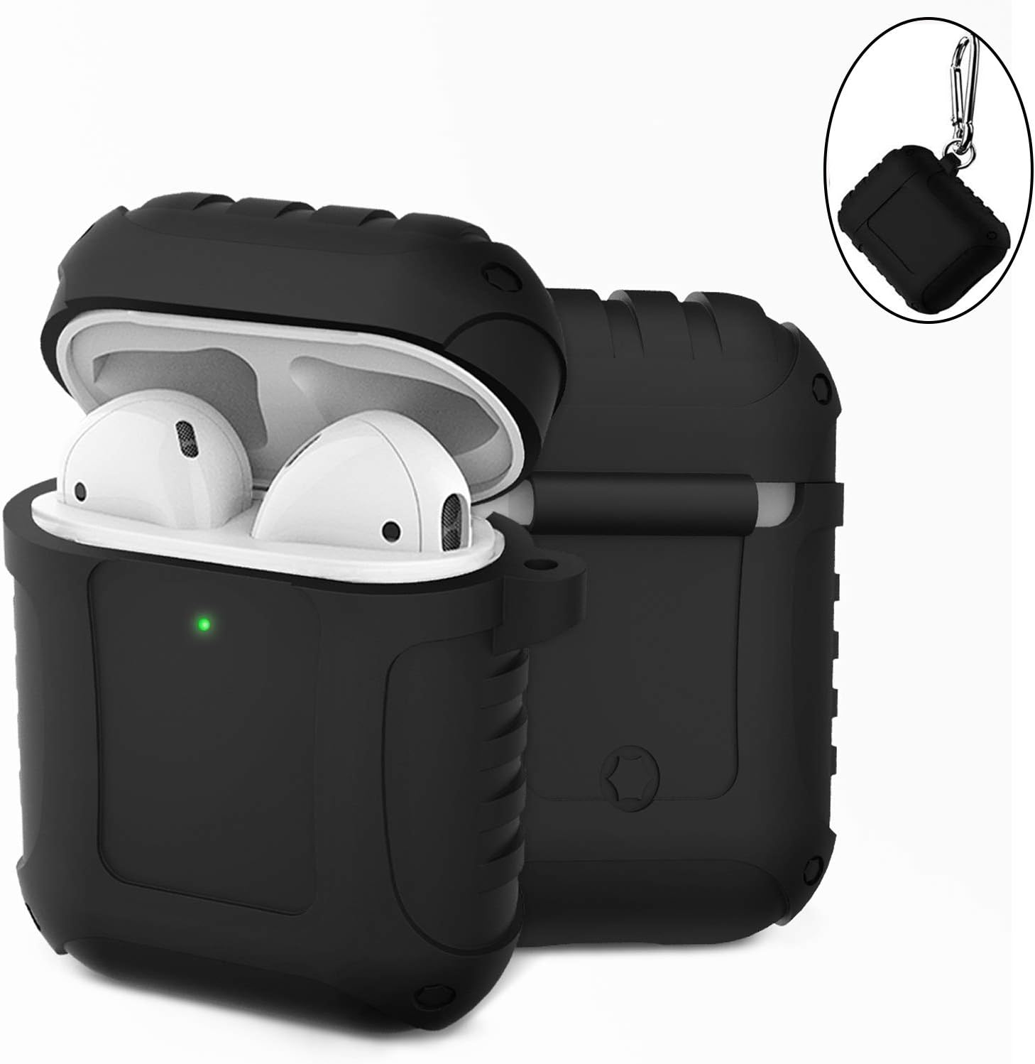 Airpod Case Cover,Compatible with Apple Airpod Case 2 & 1,Silicone Shockproof Airpods Case Cover with Hook(Black)