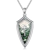 PYTALI Cross Moss Agate Necklace for Women S925 Sterling Silver Moss Agate Necklace for Women Handmade Silver Pendant Fine Jewelry Gifts for Mother’s Day Women Her