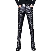 Idopy Men`s Black Party Stage Performance Slim Fit Biker Faux Leather Pants