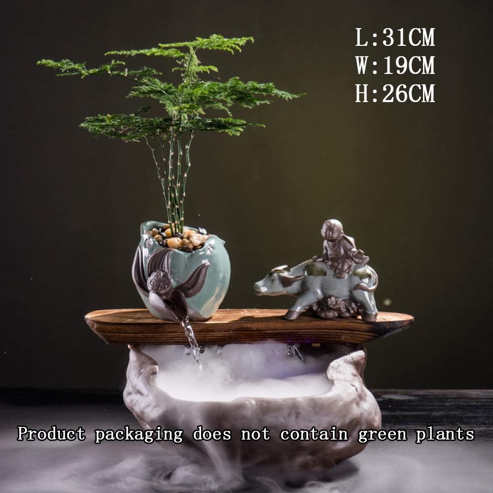 MonthYue Water Fountain Indoor Desktop Chinese Fengshui Air Humidity Artificial Ornament Home Club Office Decoration