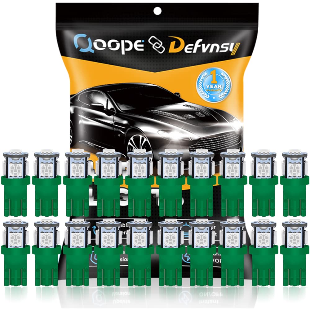 Defvnsy T10 W5W 194 168 501 LED Bulb, 12V Green Interior Bulb Light for Dome Lights, License Plate, Dashboard, Door, Map, Trunk, Reading, 5050 5SMD Bulbs Replacement (20-Pack)