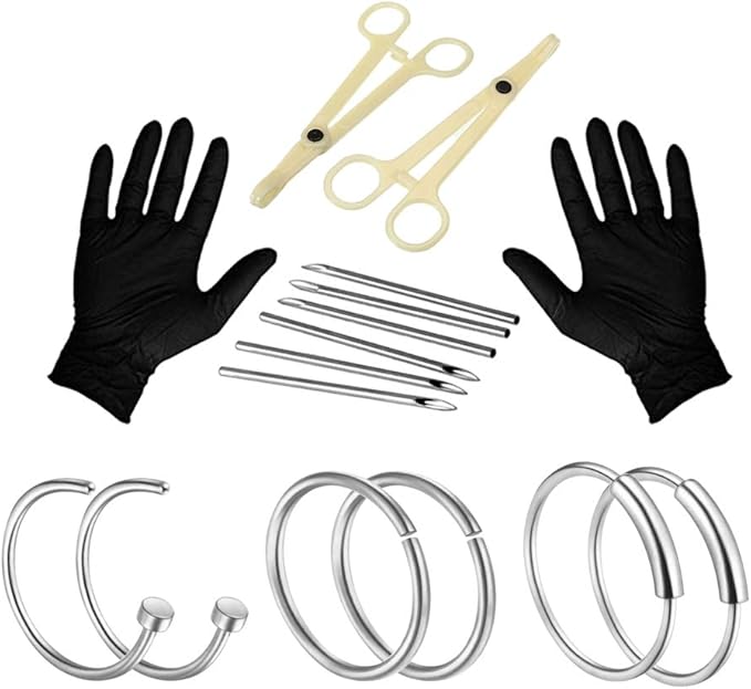 (Silver22pcs) Unihubys Piercing Kit 22Pcs Professional Nose
