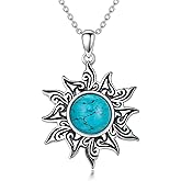 Reaii Sun Necklace Natural Turquoise 925 Sterling Silver Genuine Gemstones Sun Pendant Western Turquoise Jewelry Gift for Women
