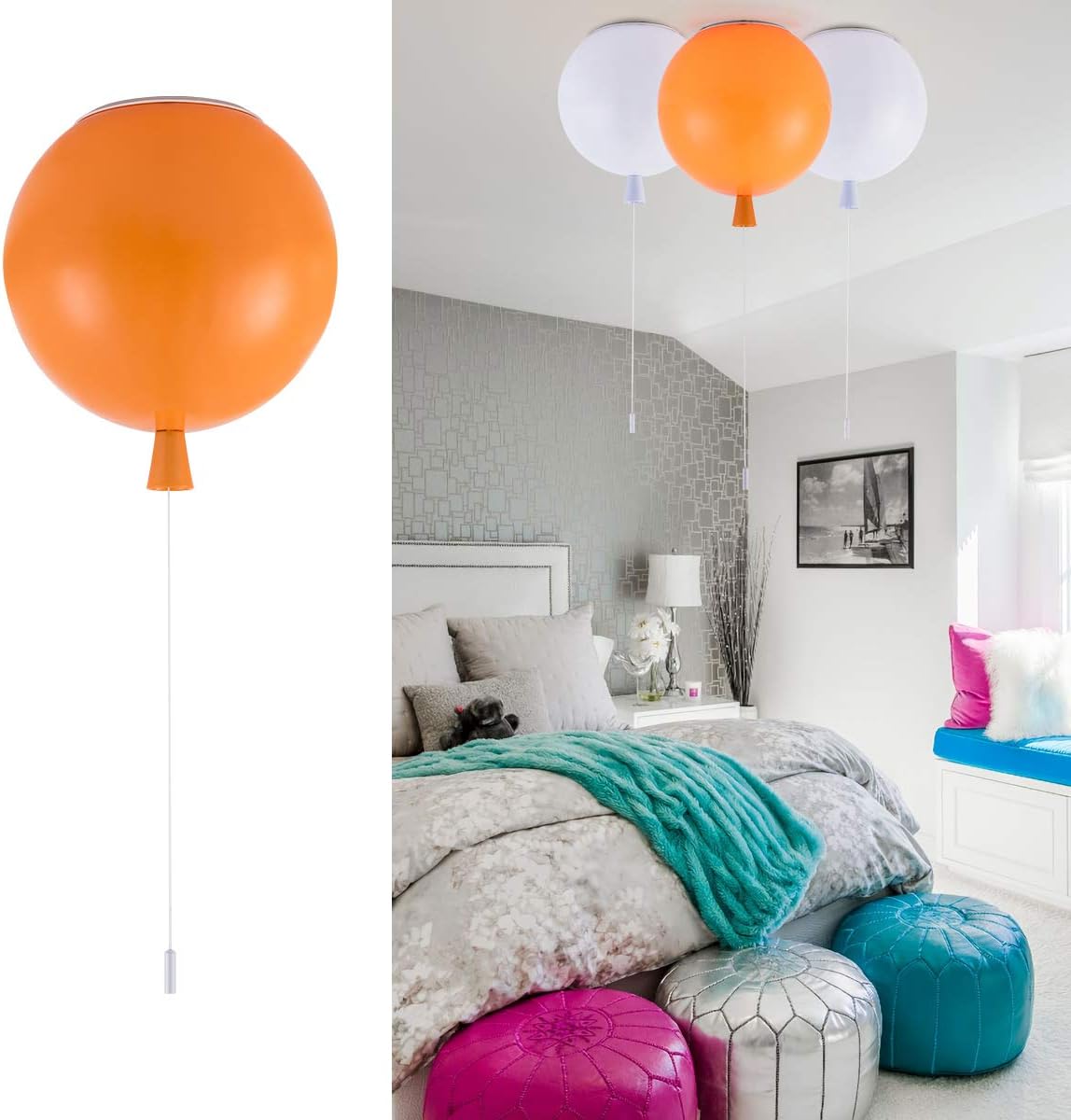 GL Kids Ceiling Light, Modern DIY Flush Mount PC Balloon Light, Ceiling Light for Children Room Bedroom Living Room Girls Room Boys Room, Orange (Dia 9.84", E26