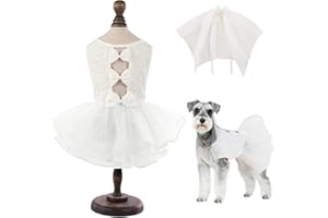 ASENKU Dog Dress, Dog Wedding Dress, Pet Lace Princess Dress with Bows for Wedding Birthday Party, Puppy Formal Apparel with Pearl Necklace for Large Dogs (White, X-Large)