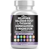 NeuVelleNutrition Melatonin Capsules with Valerian Root, Ashwagandha, L-Theanine, Magnesium, 5-HTP, GABA, Chamomile, Lemon Balm, Passion Flower, Griffonia Extract, Vitamin C & L-Glycine Supplement