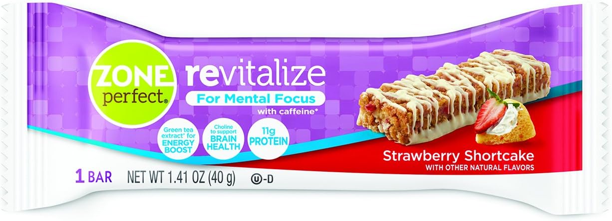 ZonePerfect Revitalize Energy Bars, with Caffeine For Mental Focus, Strawberry Shortcake, 1.41 oz, 12 count