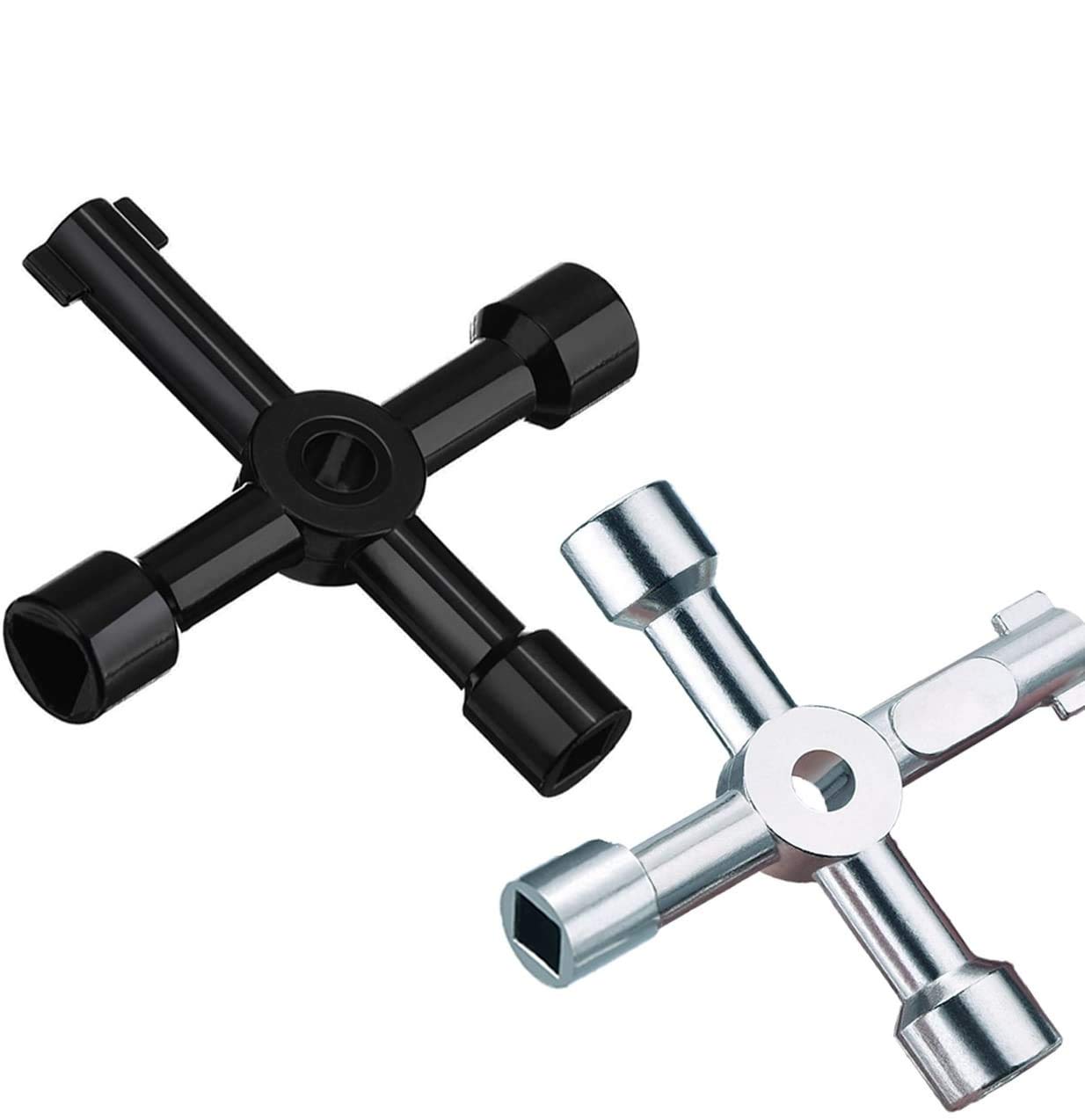 Maveek Utility Key, 2 Pack 4-Way Multi-Functional Cabinet Box Key for Electric Water Gas Meter Cupboard Cabinet (Silver+Black)