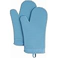 KitchenAid Ribbed Soft Silicone Oven Mitt Set, 7"x13", Blue Velvet 2 Count