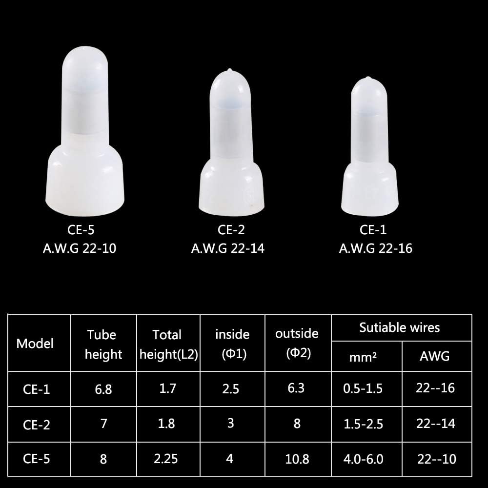 2216/1614/1210 NACTECH Closed End Cap Crimp Terminals 600 Pcs Nylon