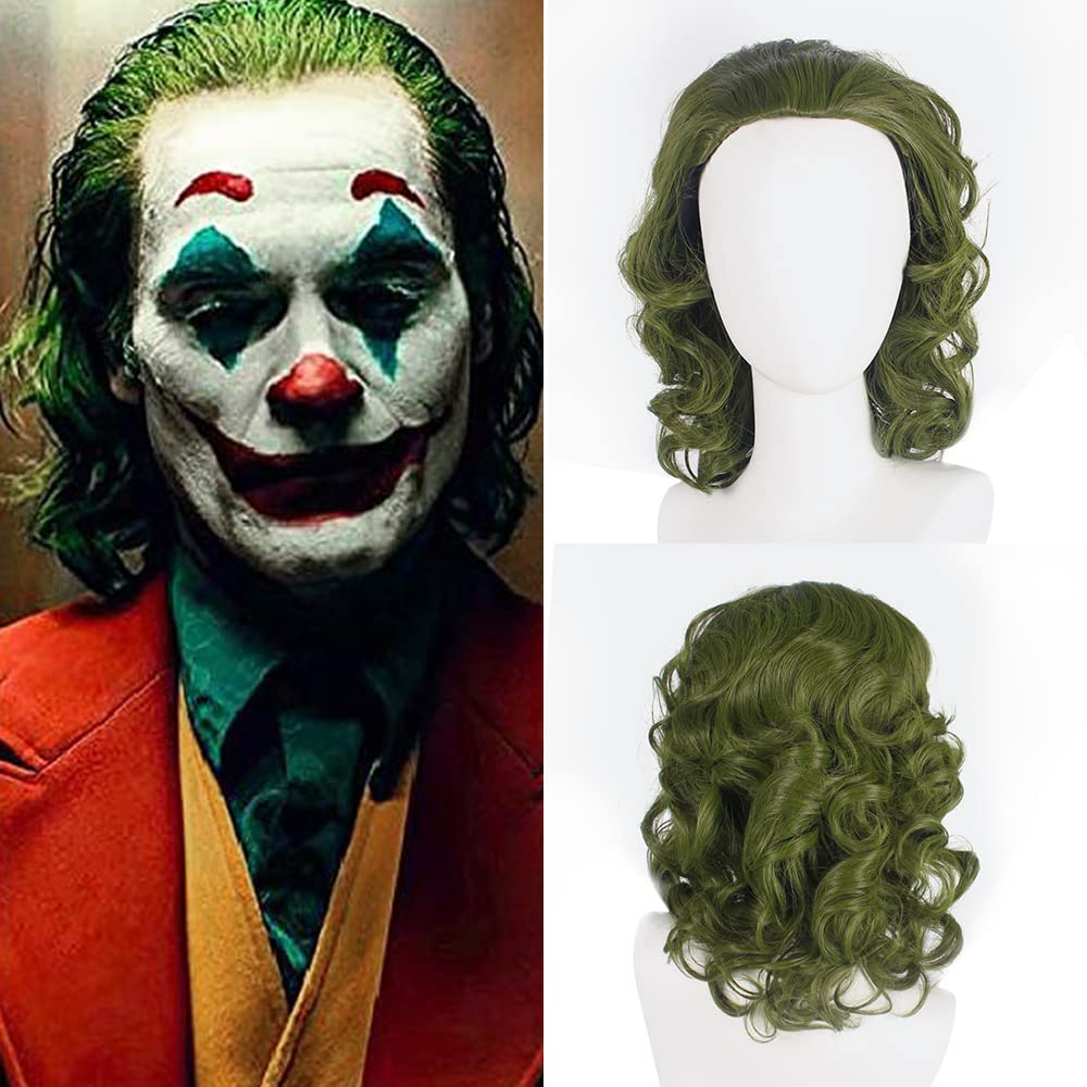 PORSMEER Men's Clown Joker Wig Curly Short Green Cosplay Wig Halloween Costume Party Wigs — image 1