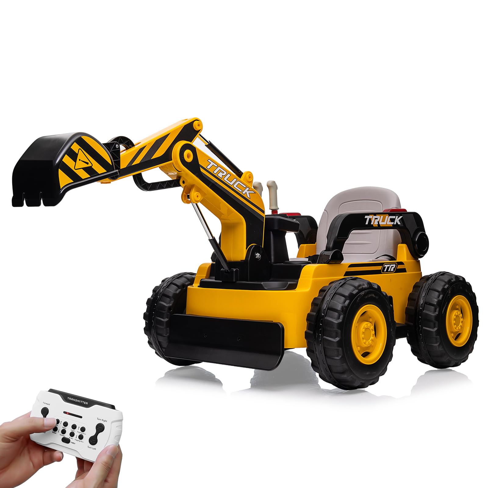 Photo 1 of ** UNABLE TO TEST WITHOUT BATTERY**
PALBY'S Kids Ride On Electric Excavator Digger Car with Remote Control & Digging Arm, 12V 10Ah Battery, 4x75W Motors,Led Tail Light, Music, USB, 360° Rotation Riding Toy Gift for Ages 3+,Yellow
