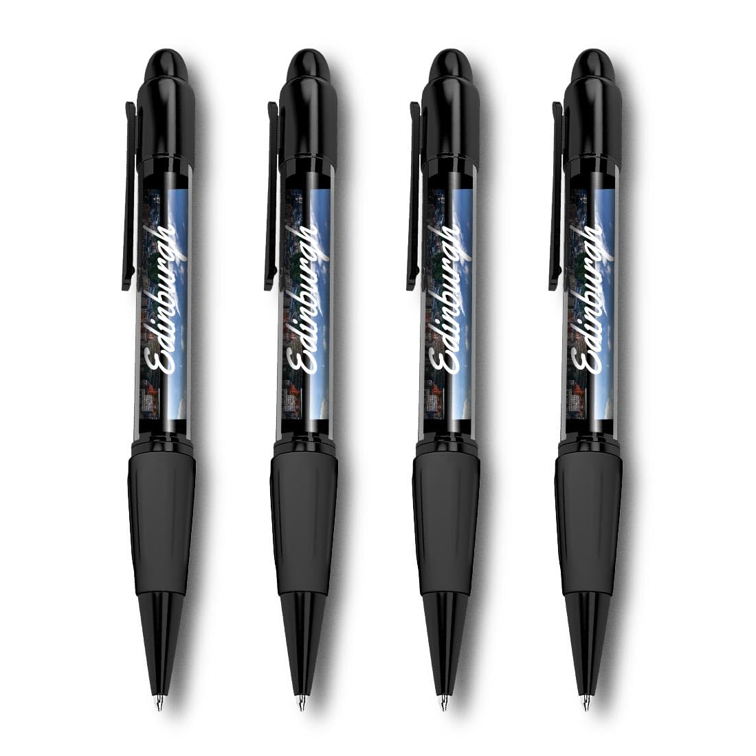 Set of 4 Black Ballpoint Pens (Photo Insert) - Edinburgh Scotland UK Travel - Soft Feel Finger Grip #63085