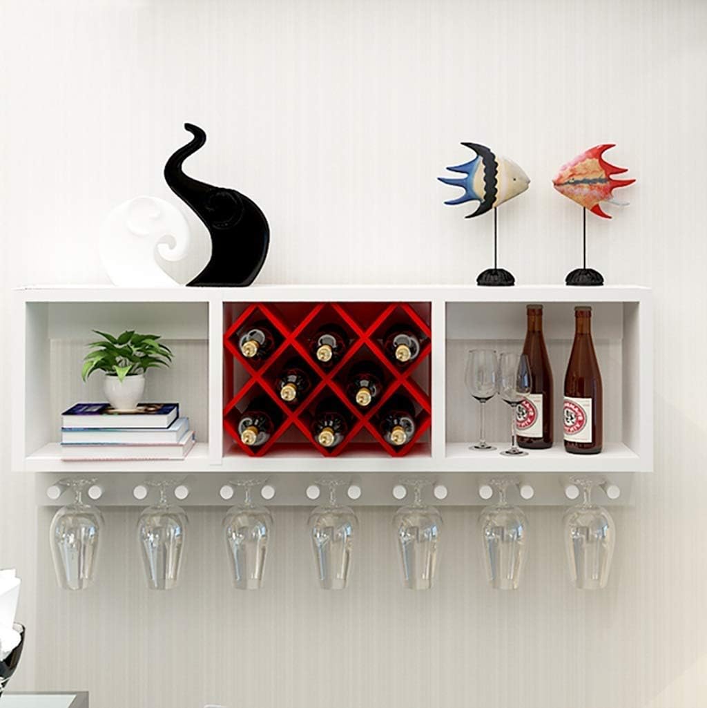 GCM Bottles Wine White Wallmounted Wine Rack With Glass Holder