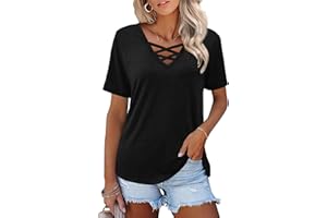 HEYMISS Womens Tops Short Sleeve V Neck Shirts Loose Casual Blouses Summer Tees Criss Cross