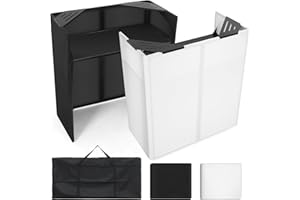 BAVNNRO Portable DJ Facade Table Station, 44"x41"x21" DJ Event Booth Facade with Black & White Scrim, Metal Foldable Frame DJ Stand with Carrying Bag